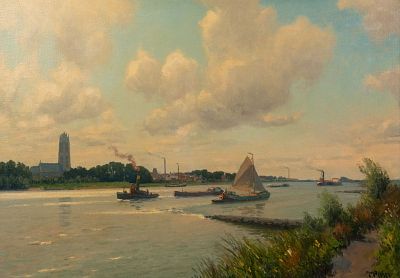 Henk Dekker Harbour Scene Oil on Canvas Painting. A Henk Dekker (Dutch, 1897 - 1974) oil on 
