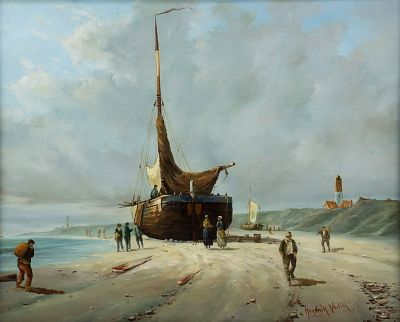 Hendrik Vader Seascape Oil on Board Painting. A Hendrik Vader (Belgian, 1928-1997) oil on board 