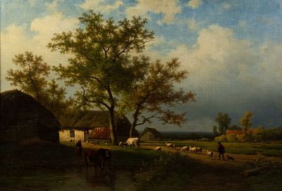 Eugene Verboeckhoven Pastoral Landscape Oil on Canvas. A Eugene Verboeckhoven (Belgian 