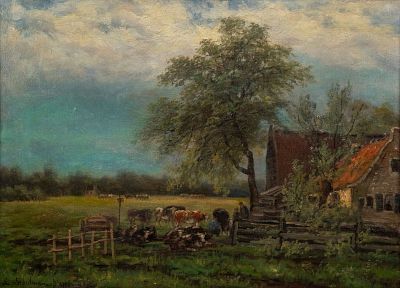 Leon Schulman Pastoral Landscape Oil on Canvas. A Leon Schulman (Dutch, 1851-1943) oil on canvas 