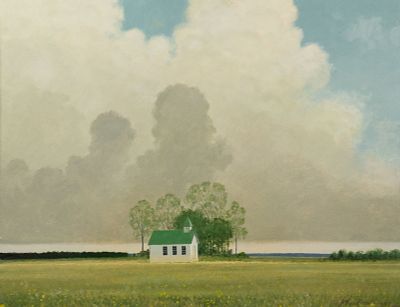 John Boatwright Church Pastoral Landscape Oil on Board. A John Boatwright (American, 1923-2006) 