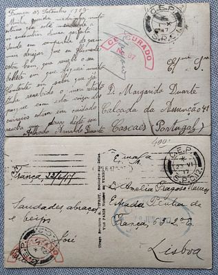 Portugal France CEP – Two illustrated postcards sent to Portugal with CEP/SPC 1 and CEP/SPC 2 