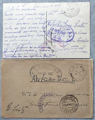 Portugal France CEP – envelope and illustrated postcard sent to Portugal with CEP / SPC 3 and 