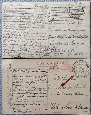 Portugal France CEP – two illustrated postcards sent to Portugal with CEP/SPC 5 and CEP/SPC 6 