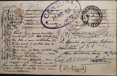 Portugal France CEP – illustrated postcard circulated from England from the HAZELEY CAMP / 