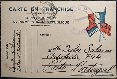 Portugal France CEP – “CARTE EN FRANCHISE” postcard circulated with “CALP /Le Vaguemestre/2&ordm; 