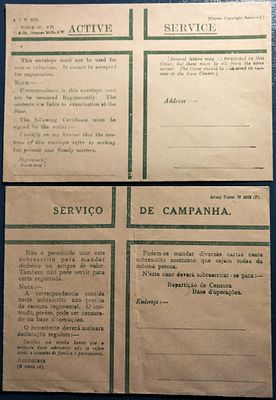 Portugal France Postal Code – English envelope “ACTIVE SERVICE” and similar Portuguese envelope 