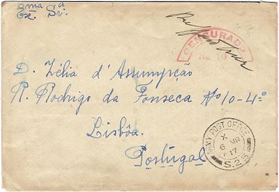 Portugal France Postal Code – censored envelope circulated to Portugal with the English marking 
