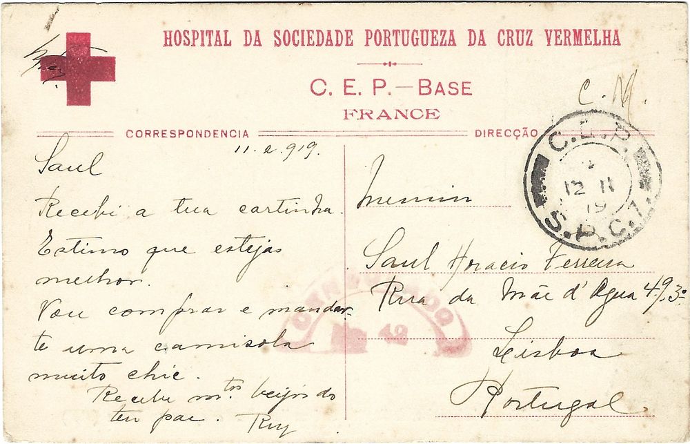 Portugal France CEP – postcard “HOSPITAL DA SOCIEDADE PORTUGUEZA DA CRUZ VERMELHA / CEP – BASE 