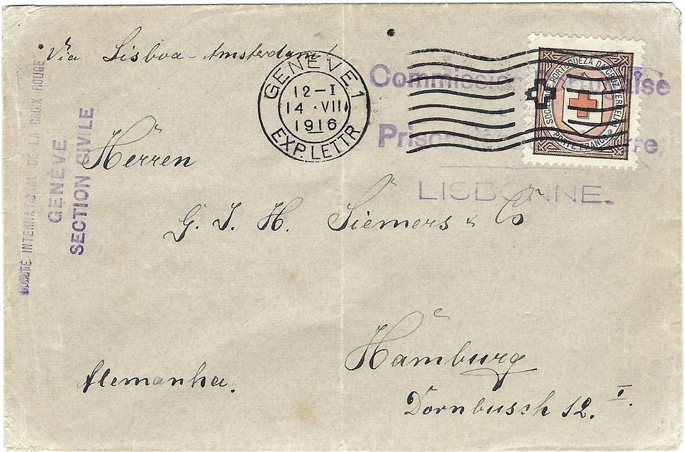 Portugal France CEP – Red Cross envelope containing correspondence from prisoners of war sent 