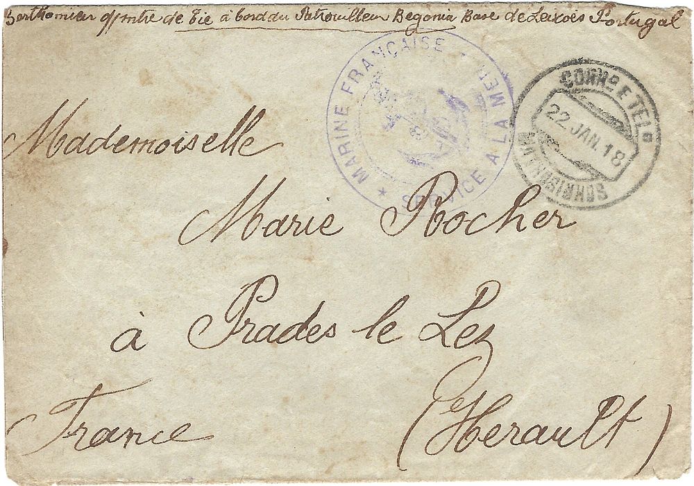 Portugal France Postal Code – Envelope sent from the French Navy operations base stationed in 