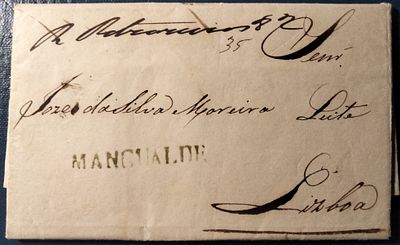 Portugal Pre-Philately – Letter sent from MANGUALDE in green to Lisbon with postage 35 