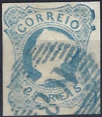 Portugal – 1853 D. Maria II, 25 rs stamp, light blue MF2, die I, obliterated with the numerical 