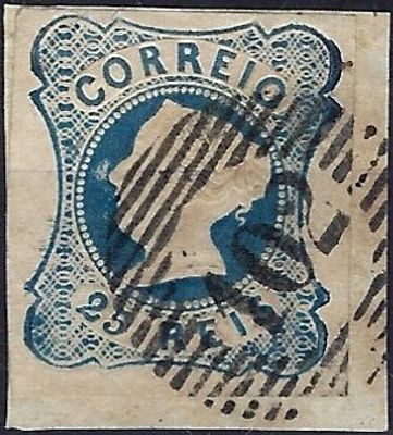 Portugal – 1853 D. Maria II, 25 rs. dark blue stamp MF2 obliterated with numerical stamp 102 