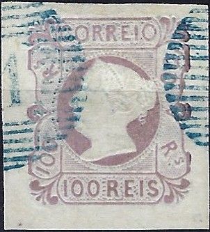 Portugal - 1853 D. Maria II, MF4, 100 rs., lilac, medium smooth paper. Used stamp, signed in 