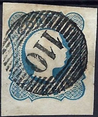 Portugal – 1855 D. Pedro V, straight hair, 25 rs. dark blue stamp MF6b obliterated with Valen&ccedil;a 