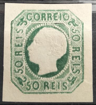 Portugal – 1861 D. Luis I, 1905 reprint of the 50 rs. green and blue stamp, MF17 with the die 
