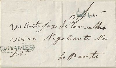 Guimar&atilde;es – A blue/green stamp, LF GMR3, on a letter dated Guimar&atilde;es (30.11.45) to Porto 