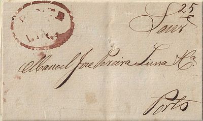 Ponte de Lima – In dark red, LF PortugalL3 on a letter dated Ponte de Lima (29.12.49) to Porto 