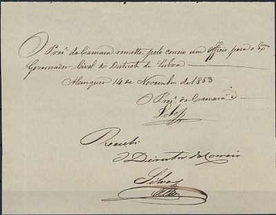 Portugal 1853 Receipt of official correspondence signed by the Director of the Alenquer Post 