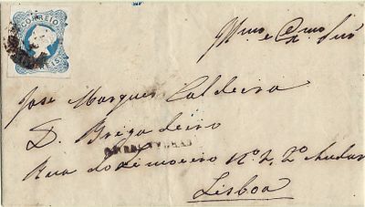 Portugal * 1853 – D. Maria II. MF2, light blue, plain paper, not perforated , stamp I. Copy 