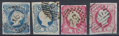 Portugal lots with 4 stamps of 25 rs without perforations.