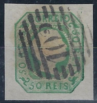 Portugal D. Pedro V, straight hair, MF8 used with obliteration 102 from Viana do Castelo with 