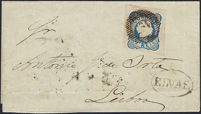 Portugal D. Pedro V, curly hair, MF11 in a circulated envelope from Elvas to Lisbon