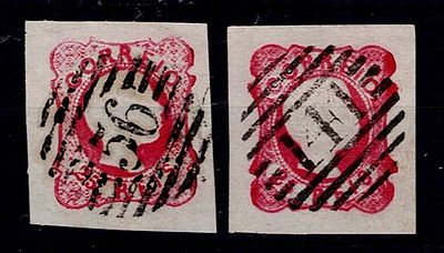Portugal 1862-64 D. Luis, Borja Freire. 2 stamps Mf#16, 25 reis crimson, plain paper, not 