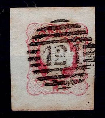 Portugal 1856-8 D. Pedro with curly hair. Stamp Mf#16, 25 reis crimson, not perforated , plain 