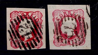 Portugal 1862-64 D. Luis, Borja Freire. 2 stamps Mf#16, 25 reis crimson, plain paper, not 