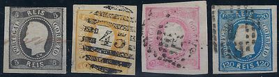 Portugal 1866/7 D. Lu&iacute;s I, curved ribbon, non-perforated , 4 used stamps, vc €532