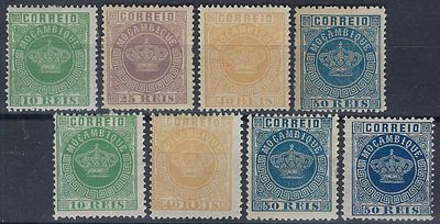 Mozambique 1881/5 Crown, lot with new stamps with the varieties, vc €48