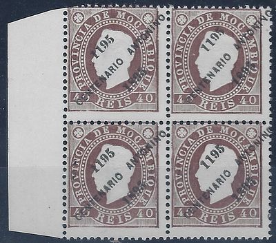 Mozambique 1895 D. Lu&iacute;s I right ribbon with overprint of the 7th Antonine Centenary, new block 