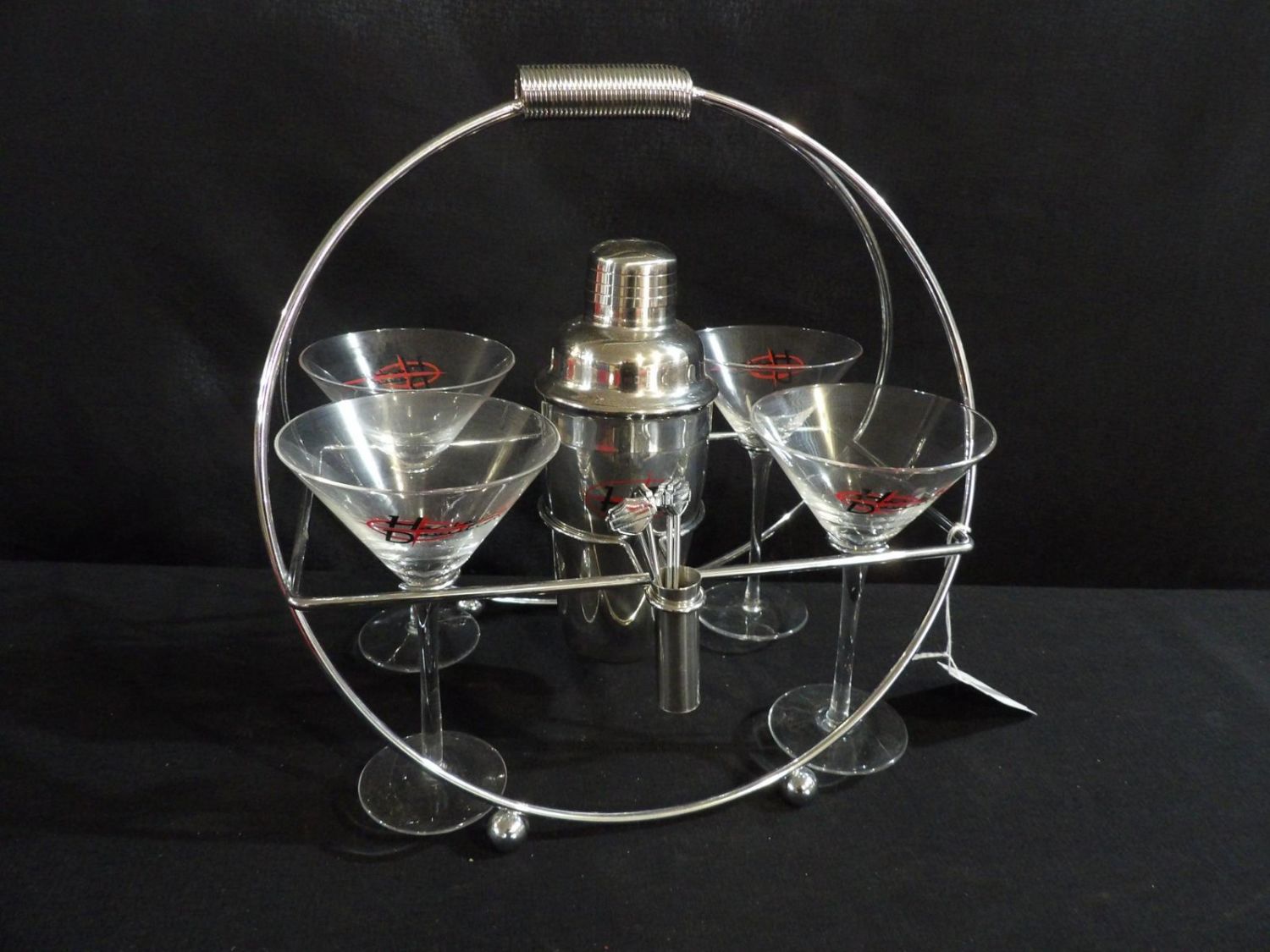 Lot 609 Harley Davidson Martini Barware Set Inc. 4 Glasses, 4 Picks
