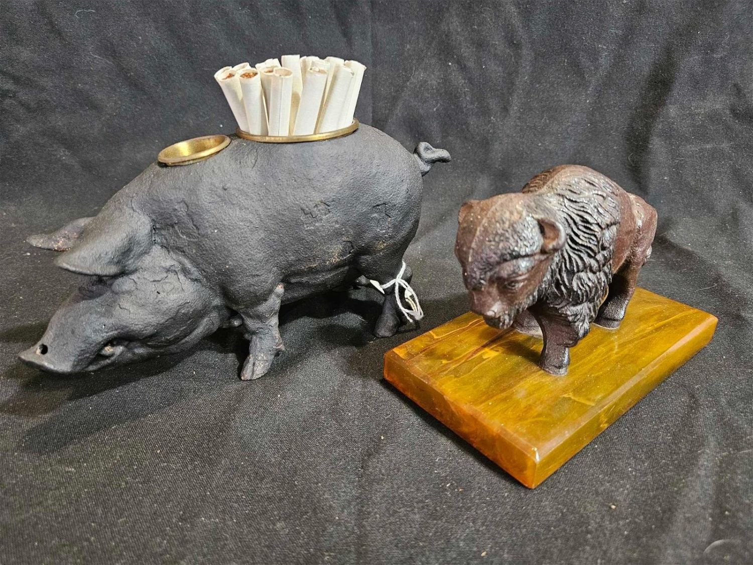 Lot 150 Pig Match Holder & Cast Buffalo Atlee Raber Auctions