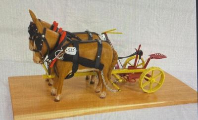 TOM GRASSEL MULE HITCH. RESIN W SICKLE BAR MOWER, VERY DETAILED 18 IN LONG 1-8 SCALE