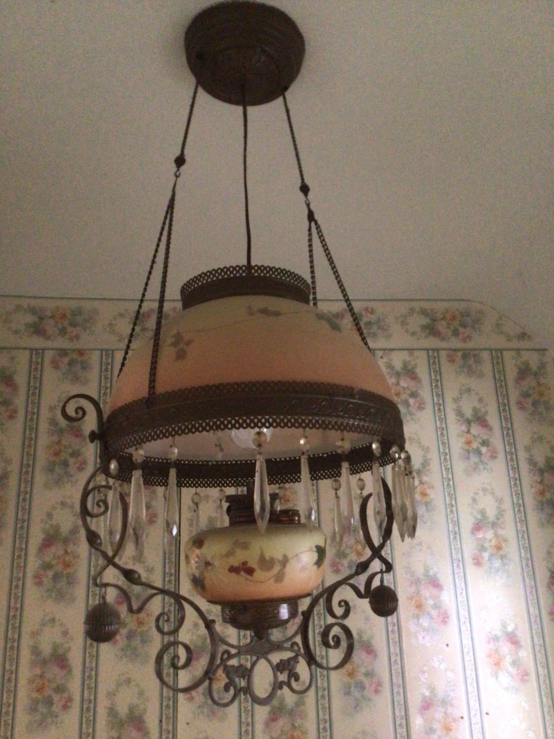 Lot 1150 Floral Handpainted Crystal Light Fixture Atlee Raber Auctions