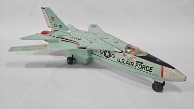 Grumman F 111 A Jet Tin Fighter Plane. Japanese tin toy. US Air Force. 14 inches long