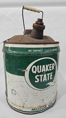 Quaker State 5 Gallon Oil Can. Several minor scratches and dents.