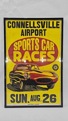 Connellsville Airport Sport Car Races Poster. Advertising poster framed- 17x11.5. National