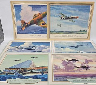 Charles Hubbell Aviation Prints. 6 colorful images of jets and planes. Each is 16.25x13.75