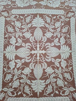 FLORAL & FRUIT PATTERN THROW/COVERLET. 88 x 76 very good overall condition