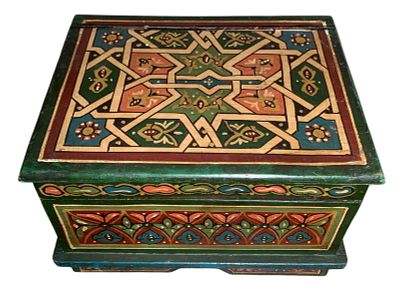 Hand Painted Folk Art Vintage Wood Storage Trunk, Ornate Lidded Demi Chest. 12 5/8" x 8" x 10"