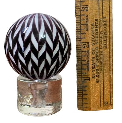 Mark Matthews Signed 2003 Geometric Braided Plum and White Large Art Glass Marble Sphere, Orb. Ju