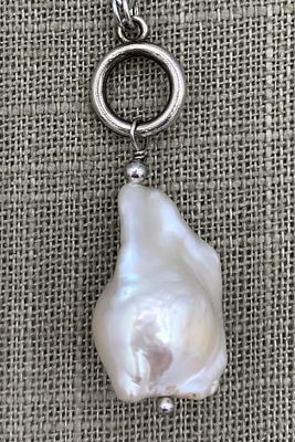 Incredible Large Size Cream Baroque Freshwater Pearl Pendant, Linked Toggle Necklace. Unmarked