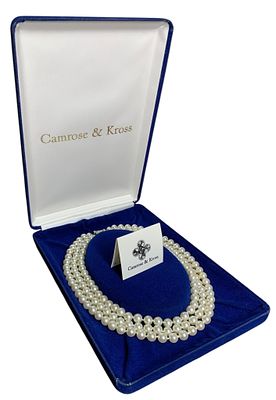 Stunning Camrose & Kross Jacqueline Kennedy Inspired Triple Strand European Faux Pearl Necklace.