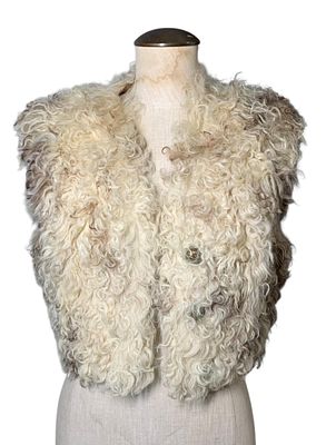 1970s ANIMAL CRACKERS Curly Lamb Sheepskin Fur Cropped Vintage Vest. 16" length from nape, 30"