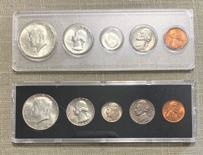 Pair 1964 US Mint Uncirculated 90% Silver 5 pc Coin Set: Citizens Federal Savings & Loan Cleveland O