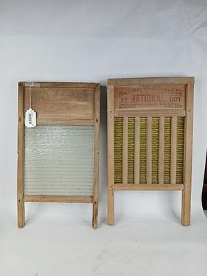 National tin and glass wash boards. both are 12x22 great graphics on one